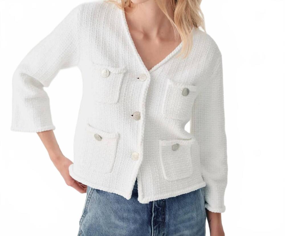 NEW BEATRICE cotton tweed button front jacket in white